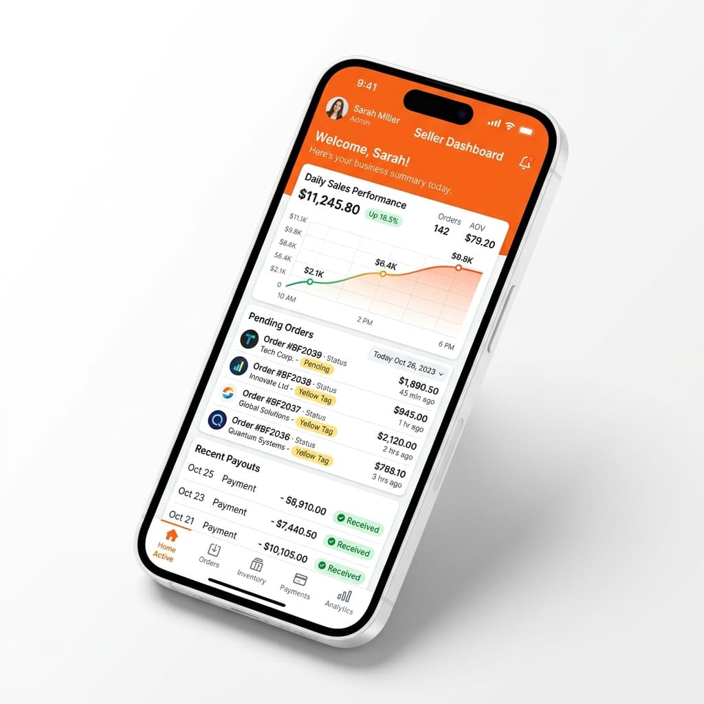 BazarNp B2B Seller App Mockup